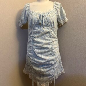 Cider Blue Floral Lace Dress w/ Lace Trim